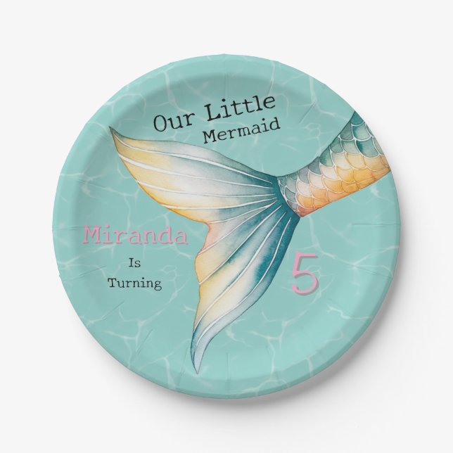 Prato De Papel Encantando a Festa de aniversário da Mermaid Tail  (Frente)