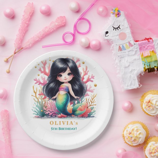 Prato De Papel Encantando Festa de aniversário de Sereia Mágica (Festa)