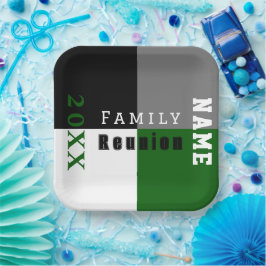 Prato De Papel Encontro de família personalizado verde, preto e b