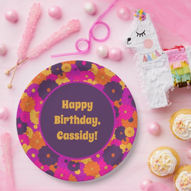 Prato De Papel Energia da Flor de Hippie Puro e Rosa (Festa)