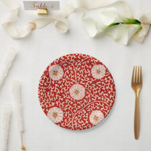 Prato De Papel Enfeite Chinês Owen Jones Floral Vermelho Branco