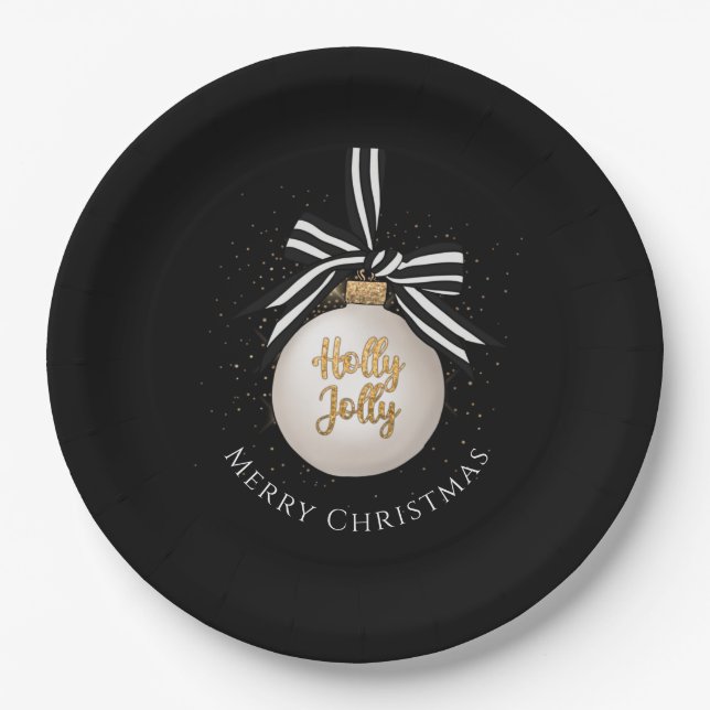 Prato De Papel Enfeite de Natal Elegante Preto  (Frente)