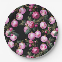 Prato De Papel Enfeites de natal Florais Rosa e Camellias Pretos