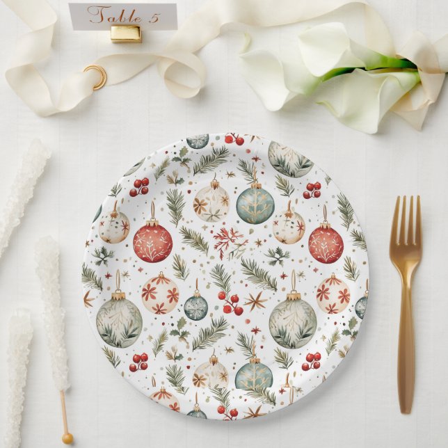 Prato De Papel Enfeites de Natal Vermelho Verde Boho Antigo (Casamento)
