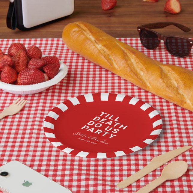 Prato De Papel Engraçado até que a morte nos dê Noivado ou casame (Piquenique)