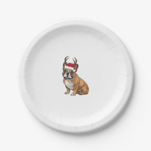 Prato De Papel Engraçado Buldogue francês Natal Santa Hat Reindee