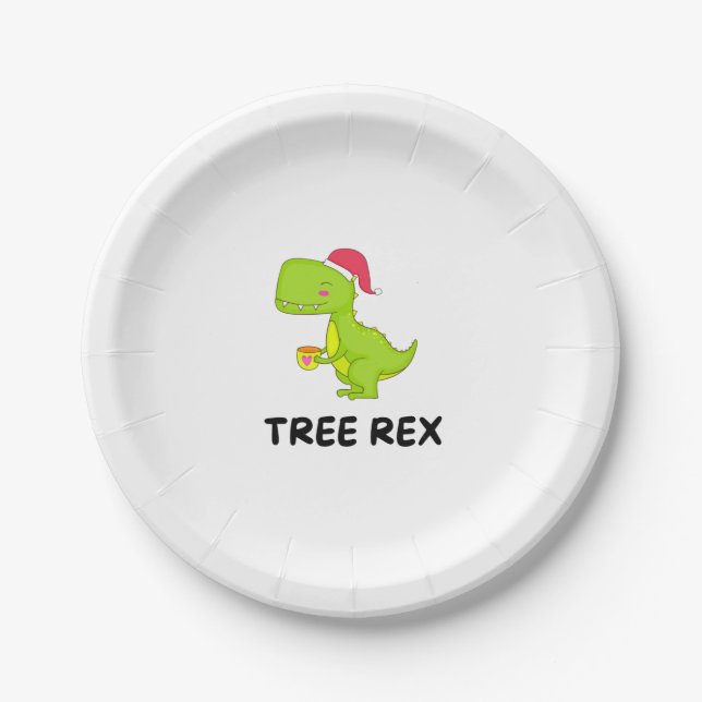 Prato De Papel Engraçado Dinossauro de Natal Rex (Frente)