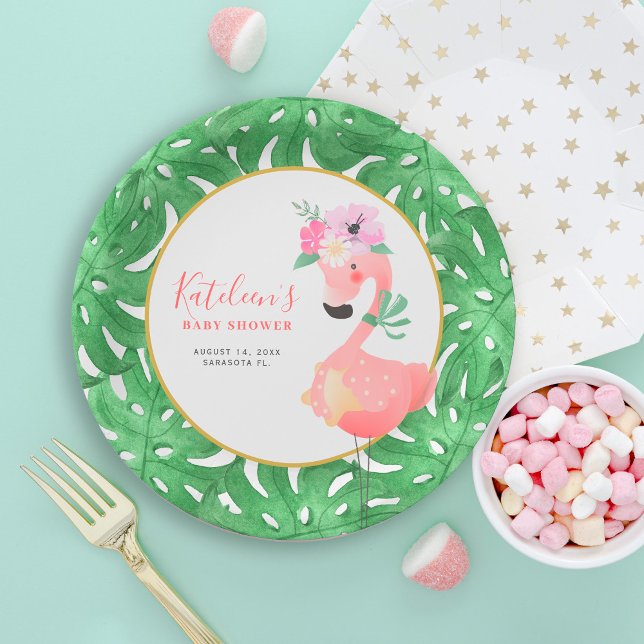 Prato de papel engraçado e fofo de flamingo rosa p (Criador carregado)