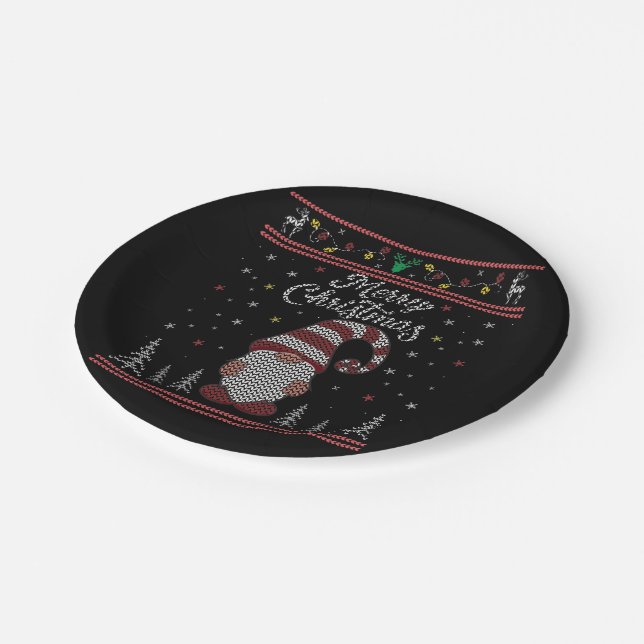 Prato De Papel Engraçado Gnomo Feliz Natal (Inclinado)