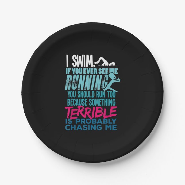 Prato De Papel Engraçado Nadar Presente Um Nadador (Frente)