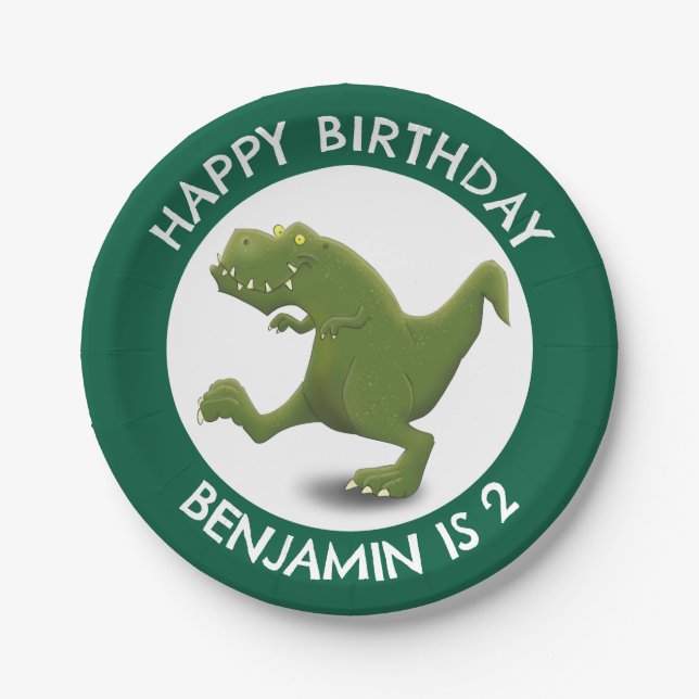 Prato De Papel Engraçado o desenho animado de dinossauro rex pers (Frente)