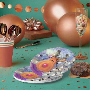 Prato De Papel Engraçado Papel de Natal Plates Happy Reindee