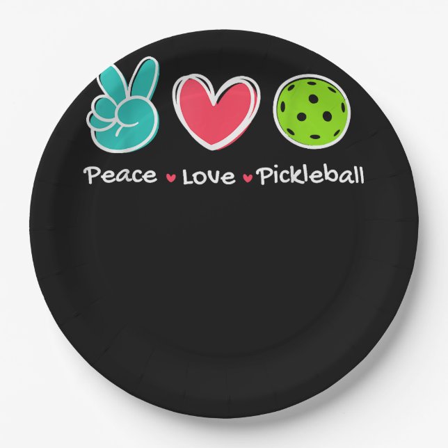 Prato De Papel Engraçado Pickleball Court de Amor pela Paz Jogar  (Frente)
