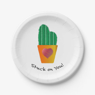 Prato De Papel Engraçado Preso Em Cactus