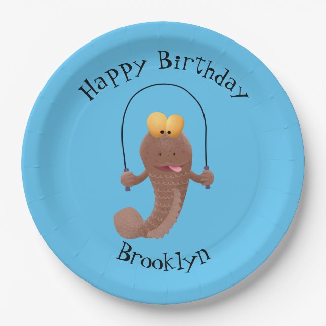 Prato De Papel Engraçado saltando desenho de peixe (Frente)