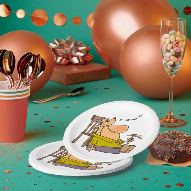 Prato De Papel Engraçado Sleepy Man Napling com Sanduíche (Criador carregado)