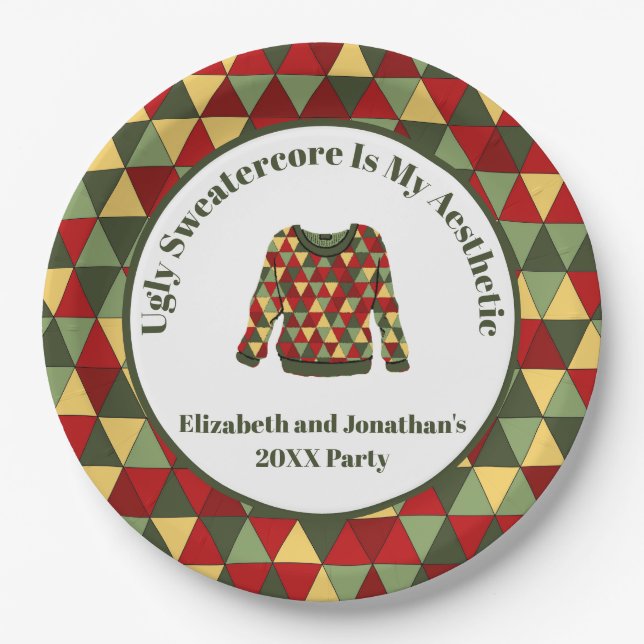 Prato De Papel Engraçado Sueco de Natal Feio Dourado Vermelho (Frente)