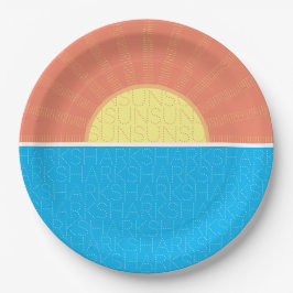 Prato De Papel Engraçado Verão de Sol e Tubarões