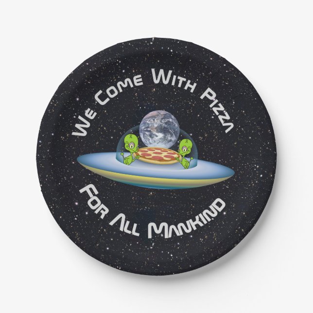 Prato De Papel Entrega de pizza de OVNI personalizável (Frente)