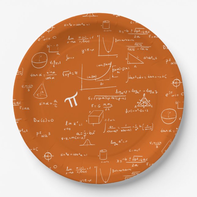 Prato De Papel Equações de Matemática em Branco Laranja Gráficos  (Frente)