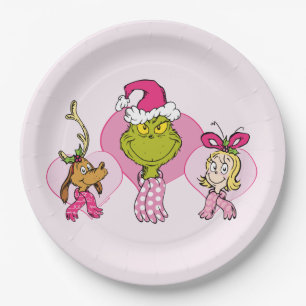 Prato De Papel Equipe do Grinch em Retrato Cor-de-Rosa de São Val