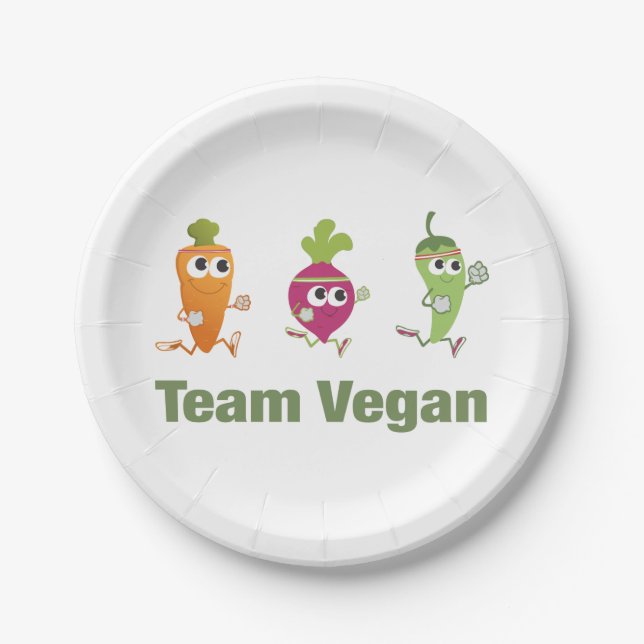 Prato De Papel Equipe Vegan! Executando Veggies (Frente)