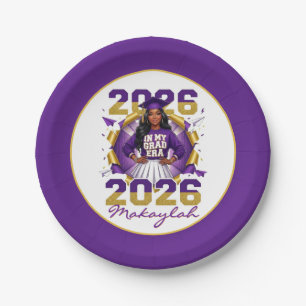 Prato De Papel Era de Formatura da Garota Negra 2026 Roxo e Doura