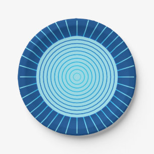 Prato De Papel Erupção Solar Geométrica Moderna - Azul Cobalto e 