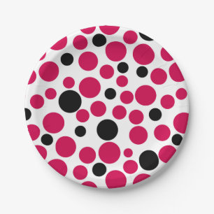 Prato De Papel ervilhas negras vermelhas, retrô do fundo branco