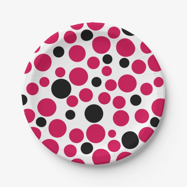 Prato De Papel ervilhas negras vermelhas, retrô do fundo branco (Frente)