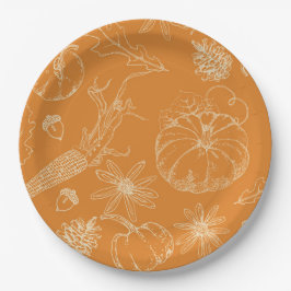 Prato De Papel Esboço de Celebração de Outono em Laranja