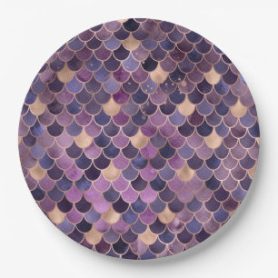 Prato De Papel Escalas de Sereia de Roxo e Ouro