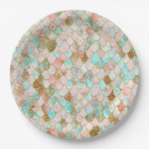 Prato De Papel Escalas Pastel da sereia do brilho da aguarela