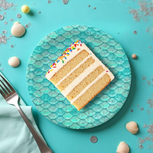 Prato De Papel Escalas Verdes do Mar Sereia (Mermaid scale paper plate for ocean and mermaid parties and events
)