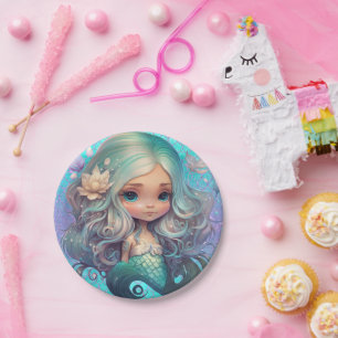 Prato De Papel Escamas Azuis Roxas Do Mar Da Sereia