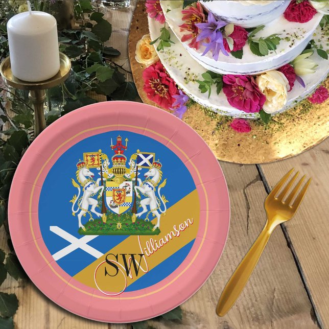 Prato De Papel Escócia & Monograma, Bandeira Escocesa / Senhora R (Criador carregado)