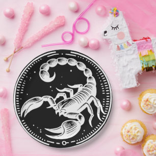 Prato De Papel Escorpião Branco Astrologia Zodíaca Sinal Scorpio 
