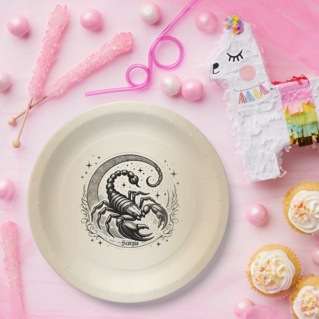 Prato De Papel Escorpião Crescente Astrologia da Lua Zodiac Scorp (Festa)