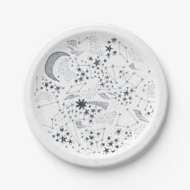 Prato De Papel Escrito na constelação de estrelas