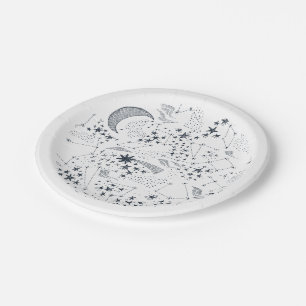 Prato De Papel Escrito na constelação de estrelas