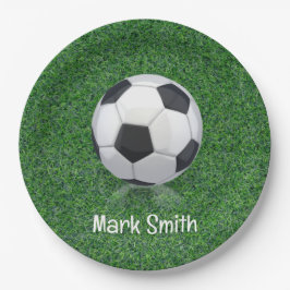 Prato De Papel Esfera de futebol com grama verde