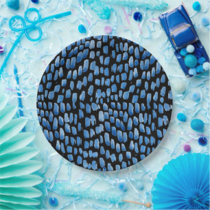 Prato De Papel Esfregões de aquarela Shibori azul sobre preto