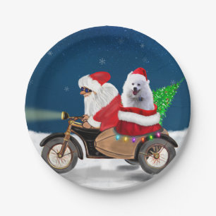 Prato De Papel Eskimo americano Cachorro Natal Papai Noel