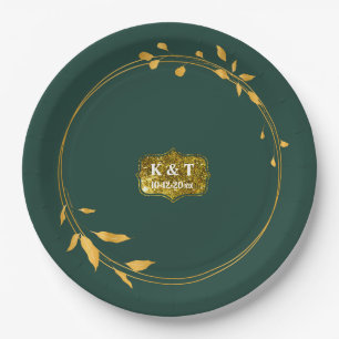 Prato De Papel Esmeralda e Dourada coroa