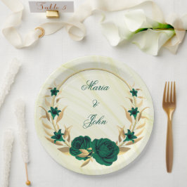 Prato De Papel esmeralda flores verdes ouro folhas de coroa