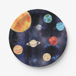 Prato De Papel Espaço dos Planetas da Galáxia Azul Moderna