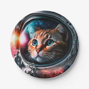 Prato De Papel Espaço Engraçado Astronauta Gatinho Galáxia Univer