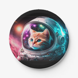 Prato De Papel Espaço Engraçado Astronauta Gatinho Galáxia Univer