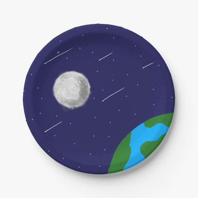 Prato De Papel Espaço exterior galáxia Lua e papel da terra (Frente)