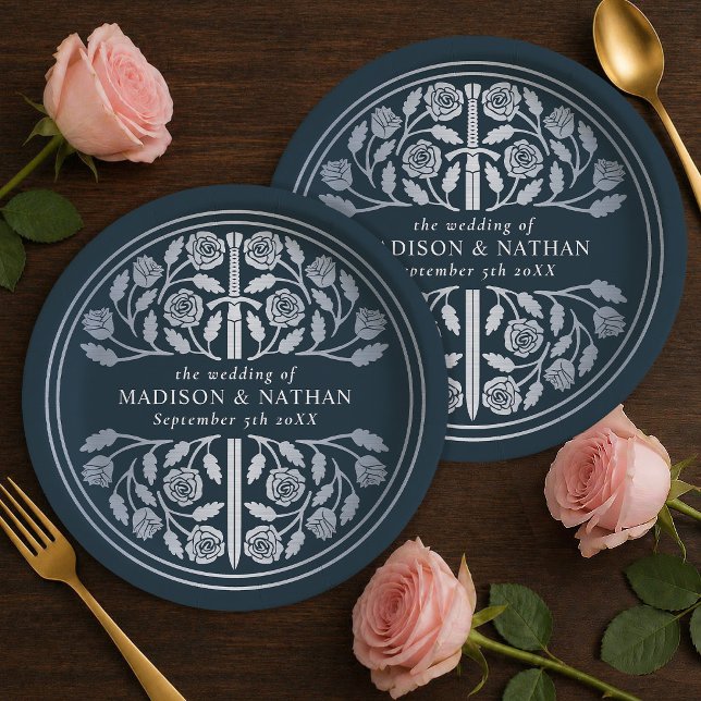 Prato De Papel Espada Medieval Real Cinza Prata Casamento  (Criador carregado)